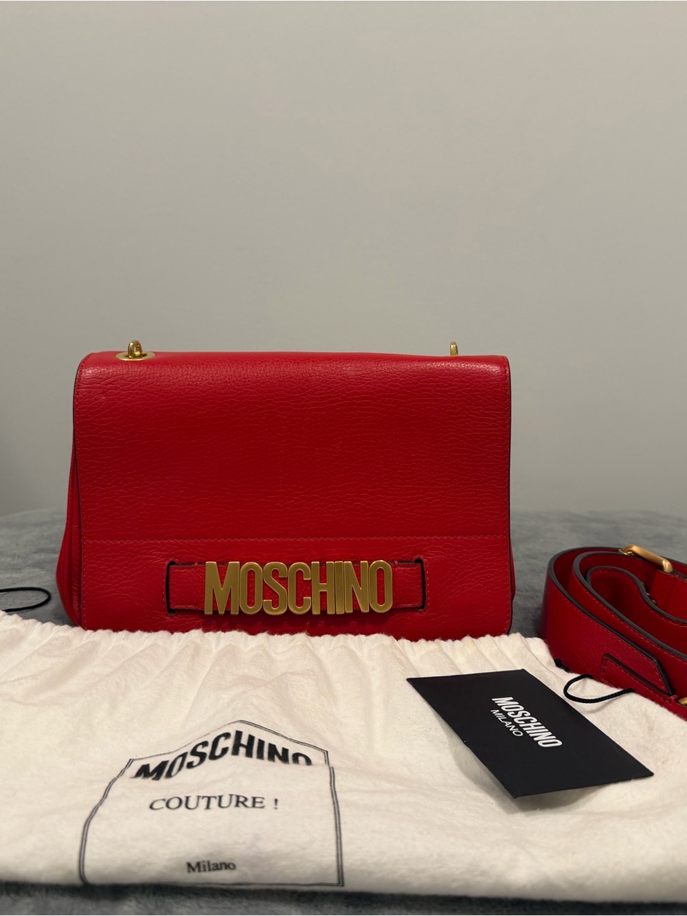 Moschino Red Leather Crossbody with Gold Logo
